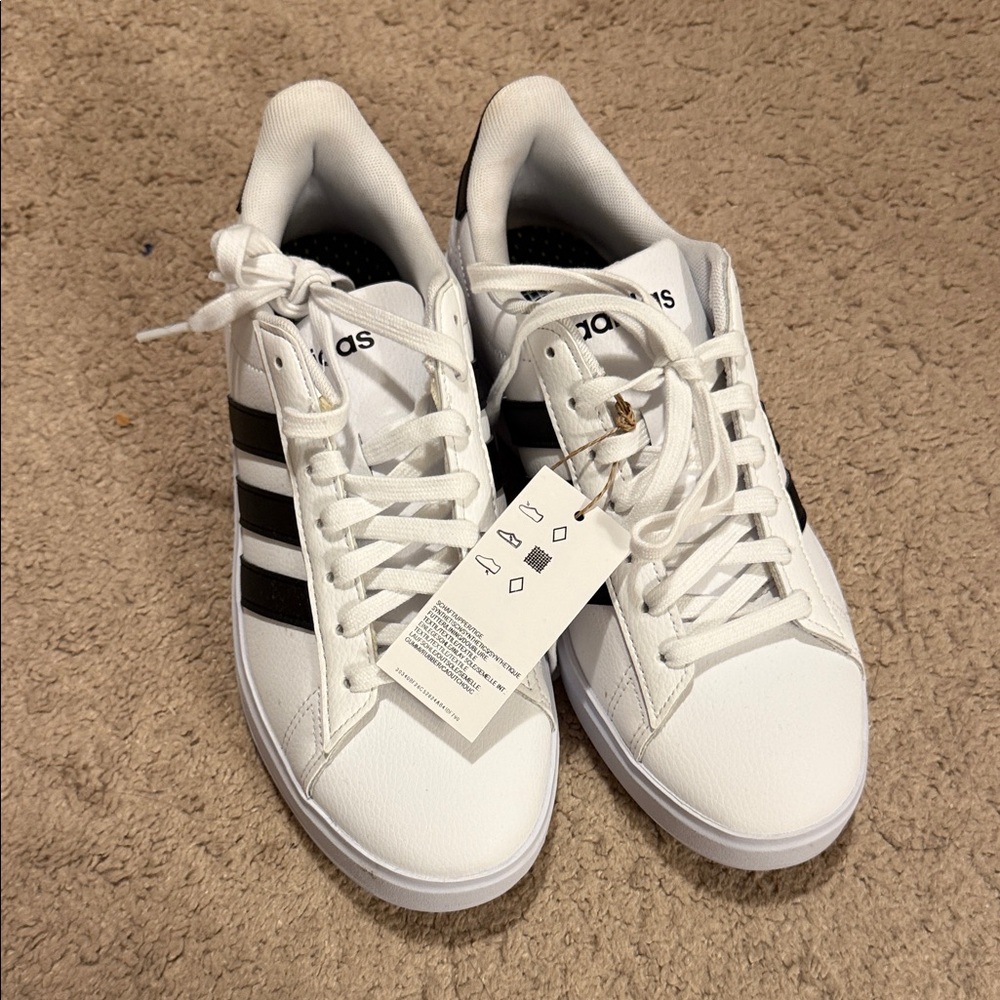 Adidas Women's Classic White and Black Striped Sneakers